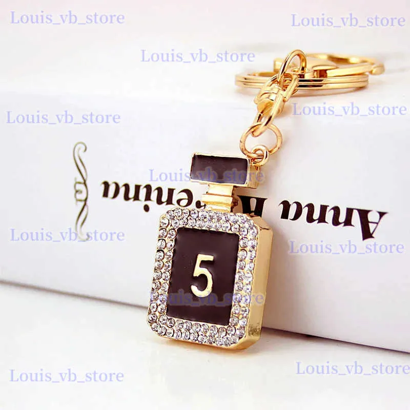 Keychains Lanyards Fashion Ladies Girls Rhinestone Perfume Bottle NO.5 Pendant Keychain Keyrings Key Chain Charm Holders Jewelry Gift T240330