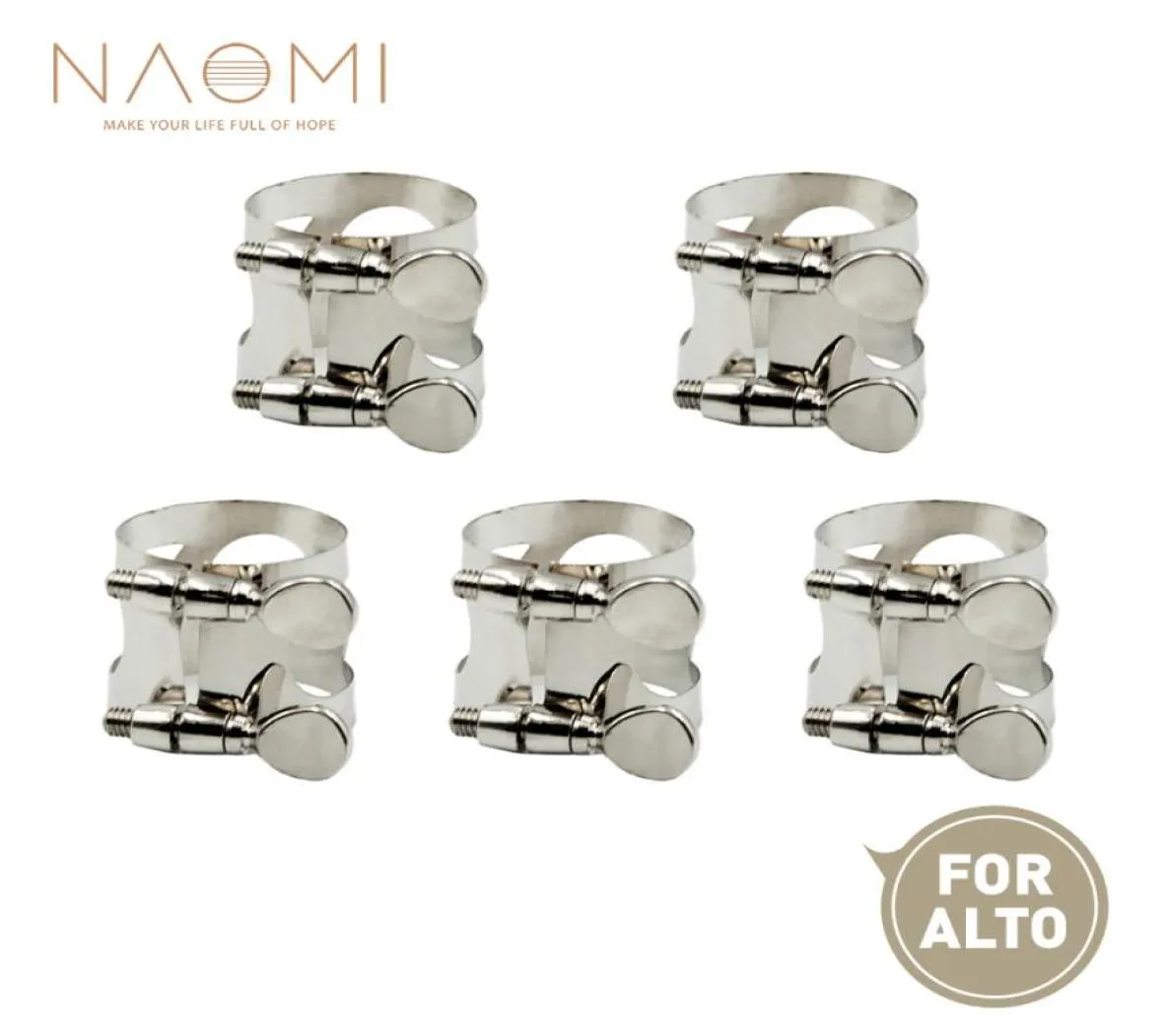 Naomi 5 peças bocal alto sax ligadura de metal para saxofone alto bocal com parafusos duplos cor prata new5910071