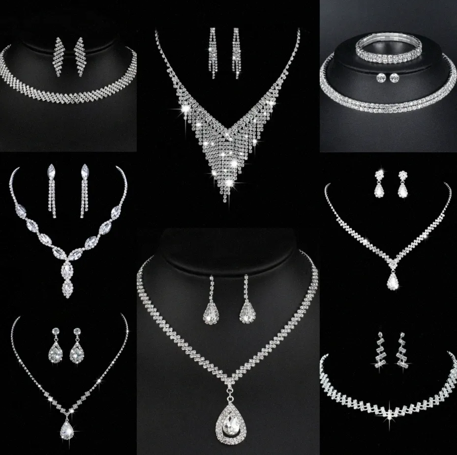 Värdebelt lab diamantsmycken Set Sterling Silver Wedding Halsbandörhängen för kvinnor Bridal Engagement Smycken Gift R7TQ#