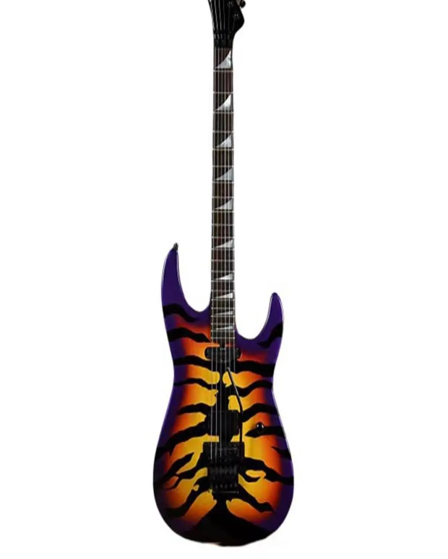 Japan George Lynch Tiger Stripe Sunburst Purple Red Yellow Electric Guitar Ebony Fingerboard Dot Inlay Floyd Rose Tremolo Bridge5726061