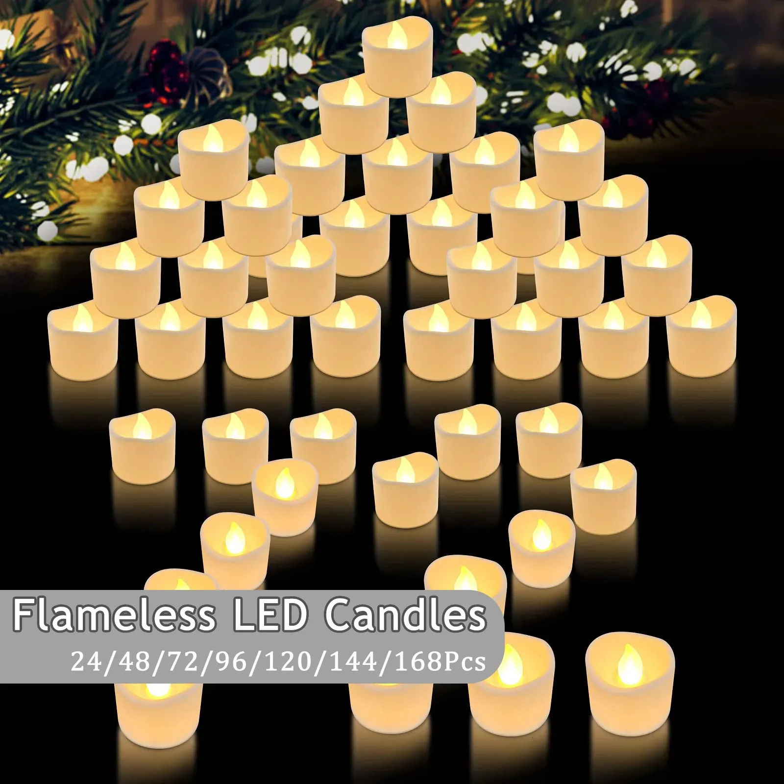 24-144 pezzi Candele senza fiamma per matrimonio Candele tealight a LED Candele luminose tremolanti Candela elettrica a batteria per concerto 240326