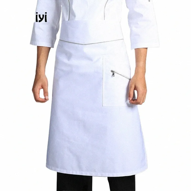 chef Half-Length abril com Zip Pocket Hotel Cozinha Especial Branco Pinafore Restaurante Cook Garçom Ajustável Curto Aprs v9wk #