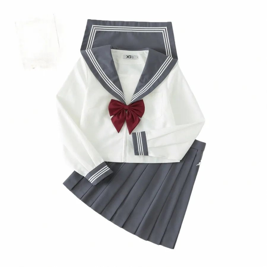 gray Schoolgirl Uniform Japanese Class Navy Sailor School Uniforms 2021 Students Clothes For Girls Anime COS Sailor Navy Suit p72o#