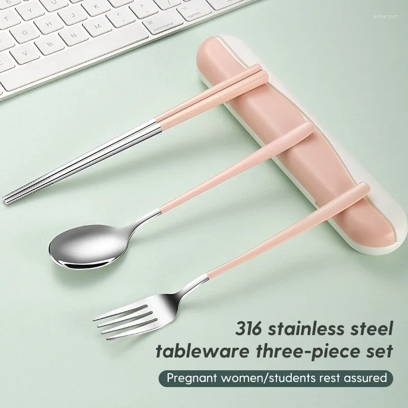 Flatware Sets 316 Stainless Steel Tableware Set Children Students Travel Portable Cutlery Fork Spoon Chopsticks Work Dinnerware Gift