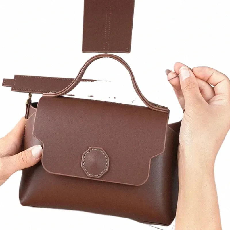 Ny DIY handgjorda äkta läderväska kvinnor fi hemlagad vävd axelväska material väska gåvor till flickvänner handväskor 25 am#
