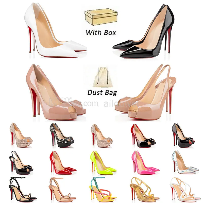 Designer Womens Red Bottoms High Heels in pelle 6 cm 8 cm 10 cm 12 cm da 14 cm Luxurys Piattaforma Pieep Piep dita sexy punta puntata rossa sola