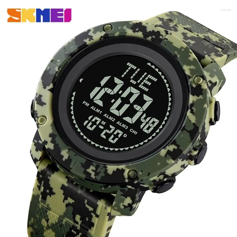 Montres-bracelets SKMEI Original Camo Couleur Armée Vert Montre électronique Horloge mondiale Boussole Montres pour l'exploration d'aventure en plein air 2095