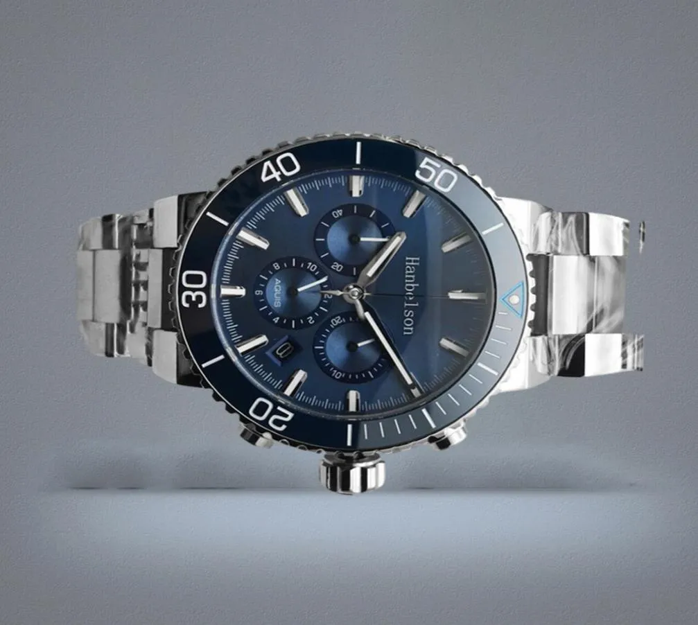 2021 Керамический безель Мужские спортивные часы Blue face VK 63 Кварцевый механизм Наручные часы Часы с хронографом 46 мм Черная дата Металлический montre 5758276