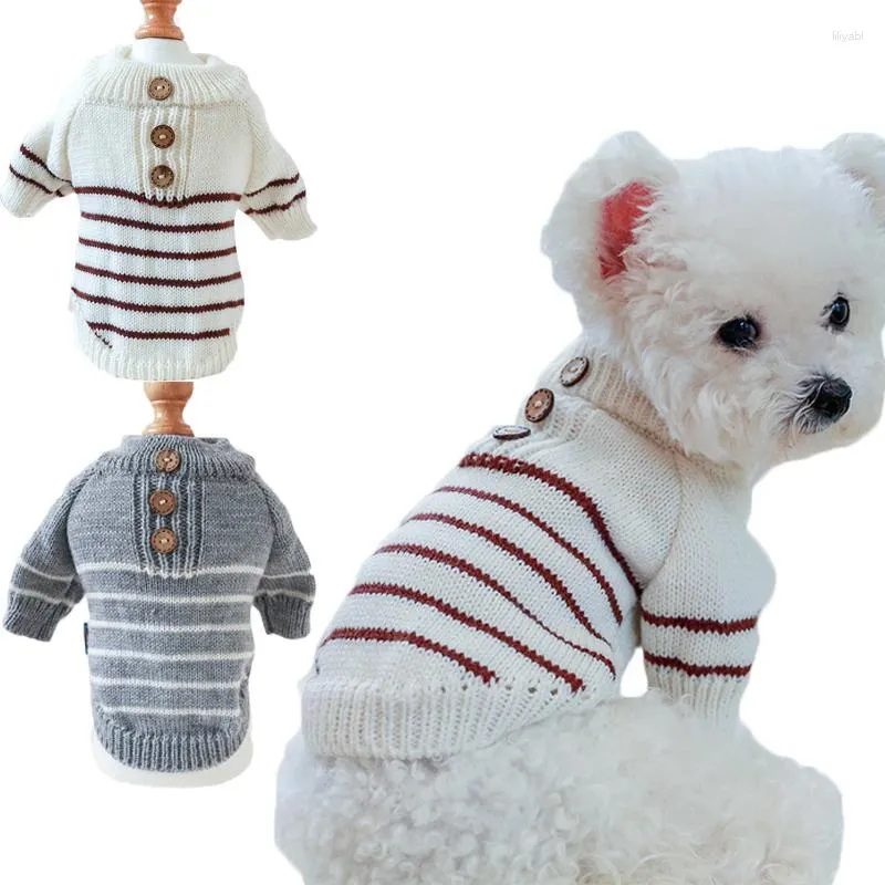 Hundklädremsa Vintervirka tröja Träknapp Petkläder för små medelstora hundar stickade kläder Chiwawa Puppy Jumper