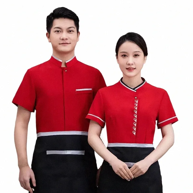 Yaz Çay Evi Üniformaları Otel Garson Kısa kollu Catering Çayevi Çalışma Giyim Çin Restoranı Waitr üniforma L1nm#