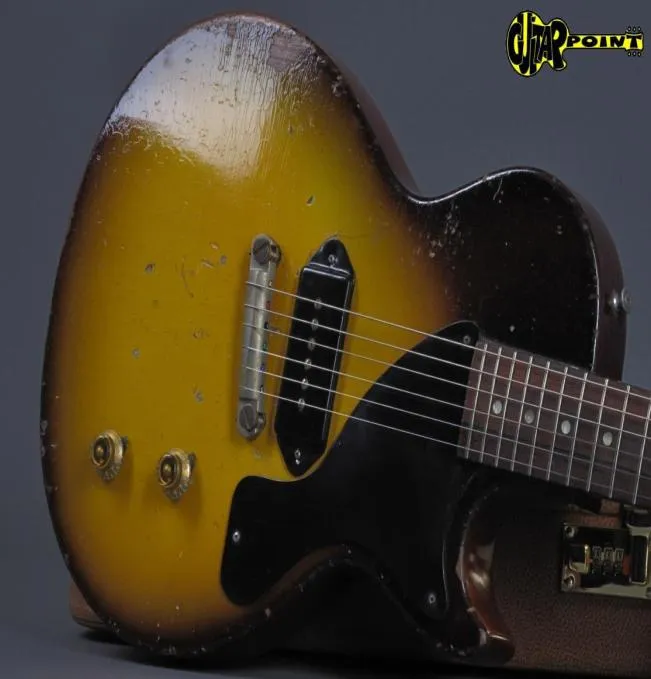 Raro 1957 Junior Tobacco Sunburst Marrom Escuro Pesado Relíquia Guitarra Elétrica Corpo Único Corte 1 Peça Pescoço Sem Lenço Articulação P90 Dog 8642023