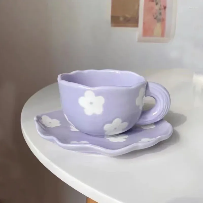 Kubki Nordic Pink Plaid Coffee Mug Zestaw nieregularny ceramiczny śniadanie mleczny kubek kuchnia Kuchnia Picie niedźwiedzia herbatę