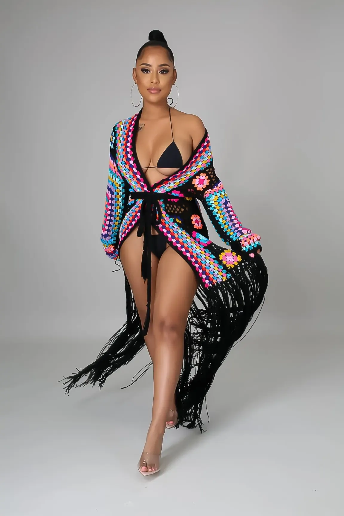 Save Big on Bulk Maxi Knitted Cardigans Women's Crochet Cardigan Sweater  Open Stitch Knitted Maxi Fringe Coat, Casual Ladies' Long Tassel Sweater