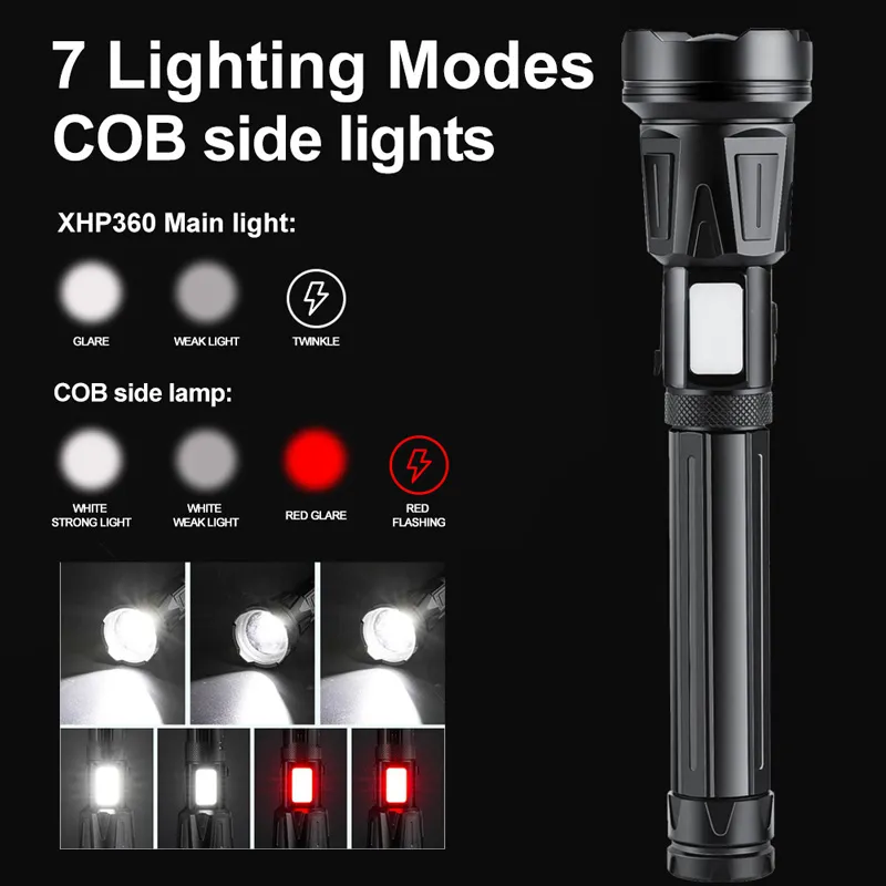 DHgate.com:XHP360 36-Core + COB Ultra-Bright LED Flashlight
