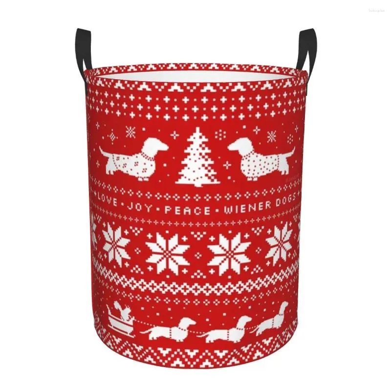 Sacos de lavanderia Natal Dachshund Sweater Padrão Hamper Grande Cesta de Armazenamento Pet Dog Amante Meninas Meninos Organizador de Brinquedo