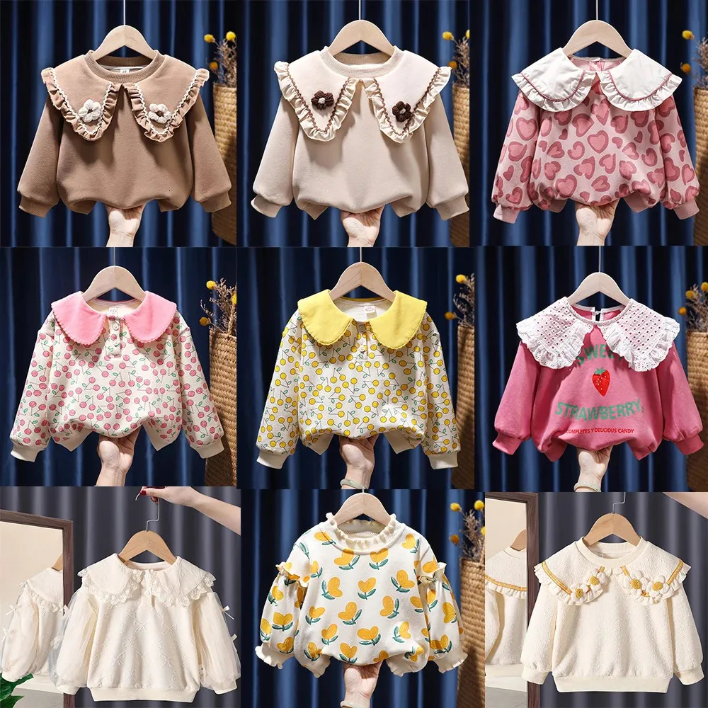 Cute Kids Baby Girls Sweatshirt 06Y Children Long Sleeve Flower Big Collar Cartoon Floral Pullover Tops Tshirt Autumn Clothes 240318