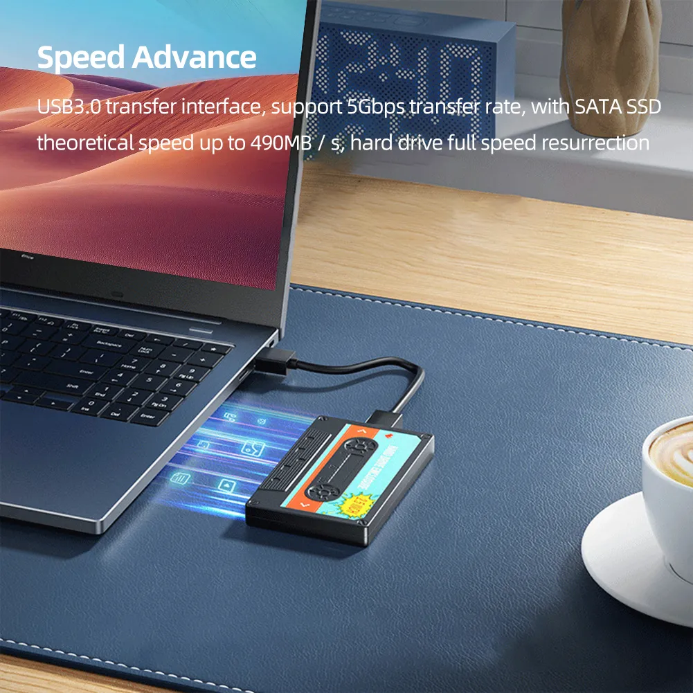 USB3.1 Hard Drive Case SSD Box Cassette Tape Transparent Hard Disk Box for 2.5'' HDD Enclosure SATA to USB3.0 External HDD Case