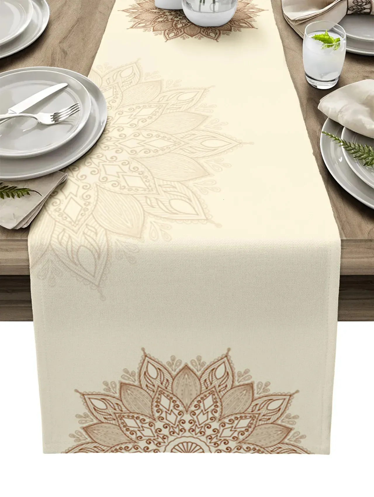 Mandala Flowers Linen Table Runner Dekoracja Dekoracji Dekoracji Farmhouse wielokrotnego użytku Runnator