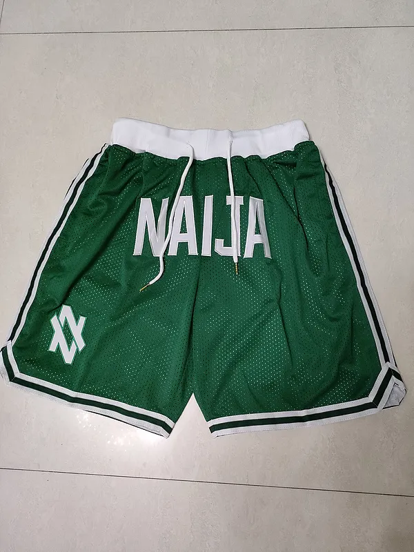 Heren''NAIJA''Authentieke shorts Basketbal Retro Mesh Geborduurd Casual Athletic Gym Team Shorts Groen