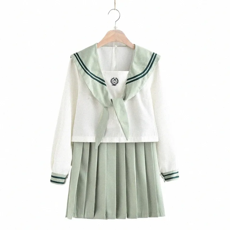 Nieuwe Zomer Korte/Lg Mouw Uniformen Japanse School Meisje Uniform Vrouwen Meisjes Matcha Groen Matrozenpakje Plooirok Sets 1496 #