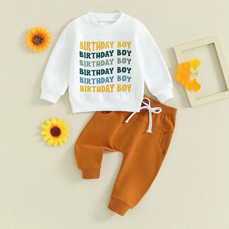 Ensembles de vêtements pour bébés garçons, tenue d'anniversaire, lettre, sweat-shirt à manches longues, pull et pantalon, ensemble de vêtements d'automne et de printemps