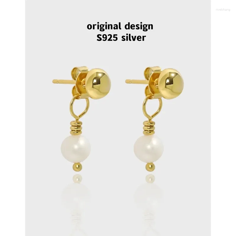 Boucles d'oreilles rondes géométriques en argent Sterling S925 pour femmes, pendentif en perles d'eau douce, bijoux de luxe à la mode