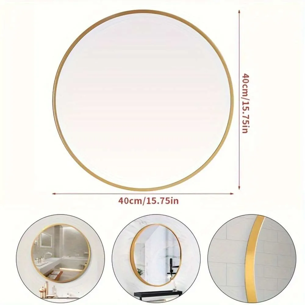 1 unidade de liga de alumínio famosa vidro dourado redondo maquiagem vaidade montada na parede Mio, adequado para corredor, sala de estar, quarto, banheiro, decoração de parede, casa