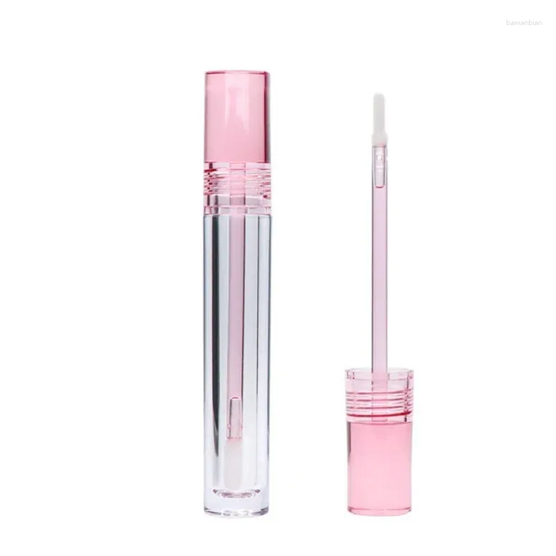 Bouteilles de stockage Tube de brillant à lèvres transparent Vide Conteneur d'emballage rond Couvercle rose clair 5,5 ml Liquide Rouge à lèvres Huile à lèvres Emballage cosmétique