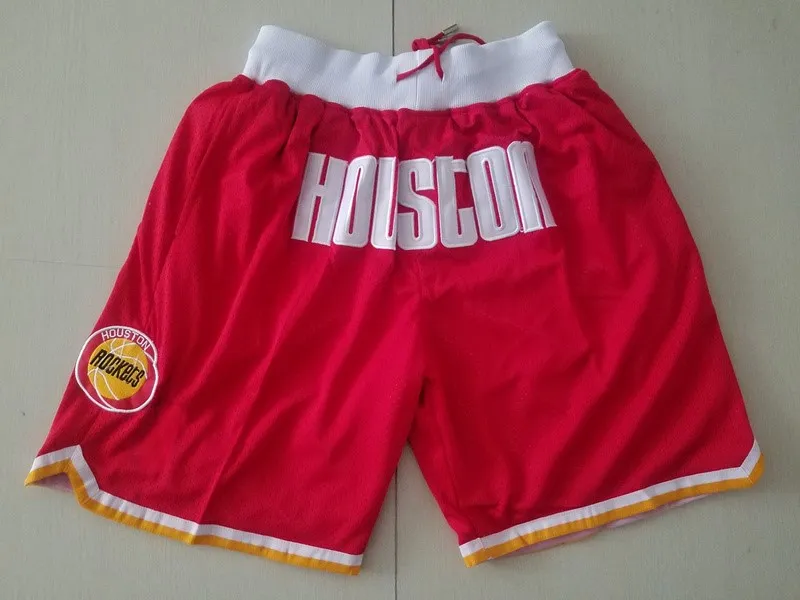 Mens''houston''Rockets''authentic Shorts basket retro nät broderade casual atletiska gymlag shorts rött 02