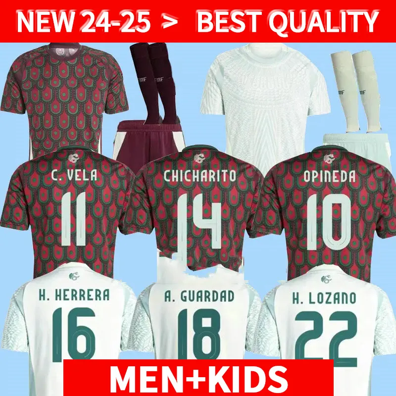 24 25 COPA 2024 Mexico Soccer Jerseys Mexico 2024 2025 Kit Football Shirt Red and White Soccer Stirts Chicharito Lozano Men and Kids مجموعات الزي الرسمي