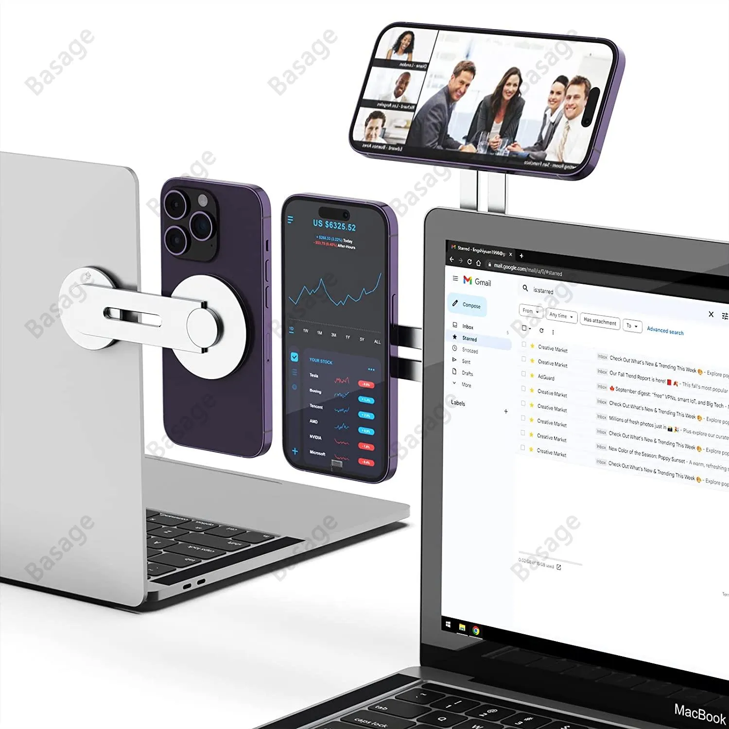 2024 Magnetic Laptop Phone Holder Computer Monitor Side Cell Phone Slim& Foldable For IPhone 14