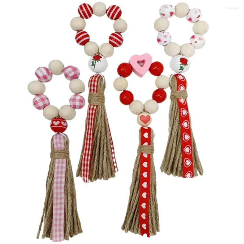 Table Cloth 4 Pcs Wooden Bead Napkin Rings Decor Valentine Holder Beads Decoration Beaded Dining Holders For Party