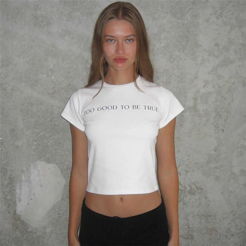 2024 Spring/Summer Womens Ny personlig bokstavstryck Rund hals Slim Fit Short Sleeve T-shirt