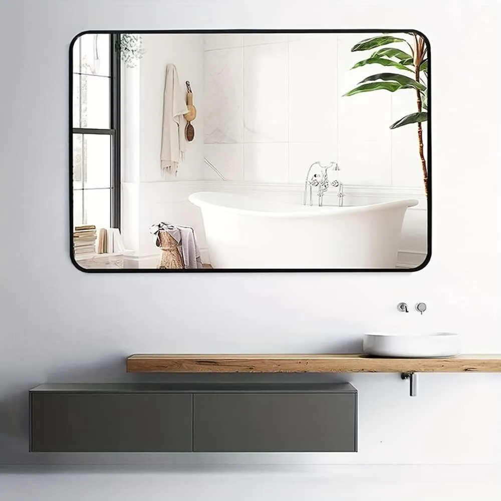 Miroir de maquillage mural suspendu avec cadre en alliage d'aluminium, accessoires de salle de bain, essentiel pour la maison, 1 pièce