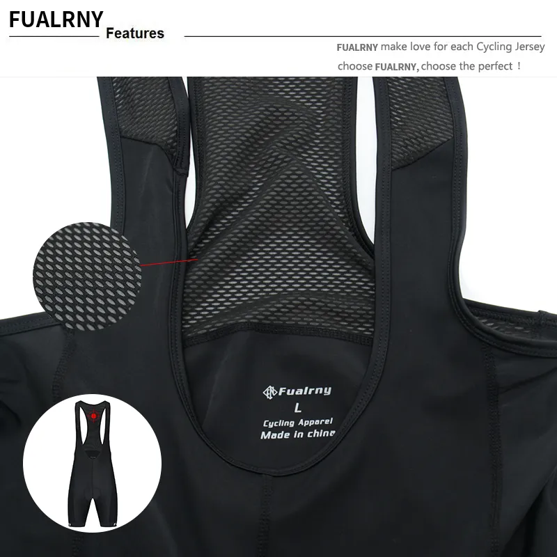 Fualrny Ganzes schwarzes Fahrrad Bib Shorts Men Outdoor Wear Bike Radfahren 4D Coolmax Gel gepolstert Reitfib Shorts Cycling Bib Shorts