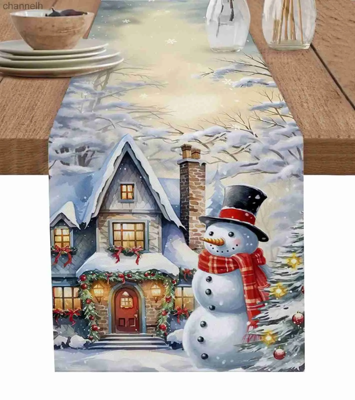 Corredor de mesa natal boneco de neve celeiro corredores cômoda cachecol decoração inverno natal decorações de jantar 2024 yq240330