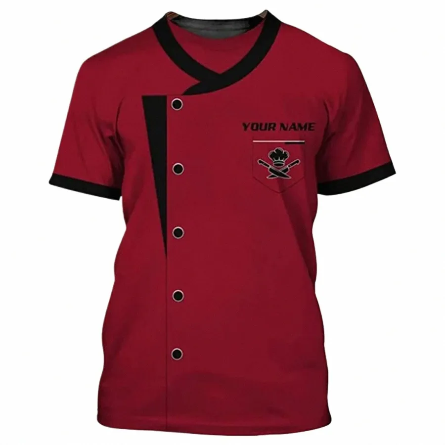 Veste de chef unisexe Hommes Femmes T-shirt de chef Chemise à manches courtes avec veste de chef d'impression 3D Uniforme imprimé Tee Top Chef Undershirt G70p #