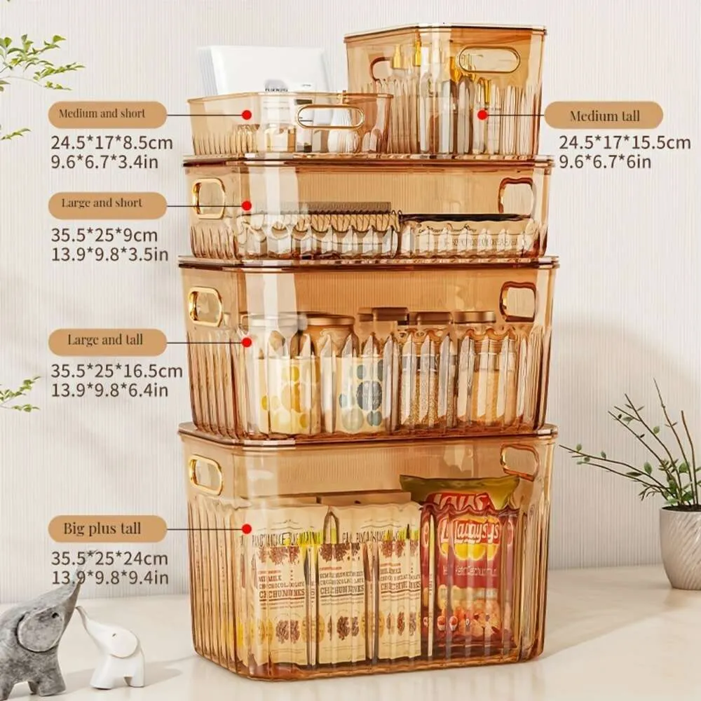 5pcs Sea Shipping Combination Box, Stackable Storage with Lid, Organize Home, Cosmetics, Kitchen, Books, Clothing, Snacks, Transparent Light Finishing Box