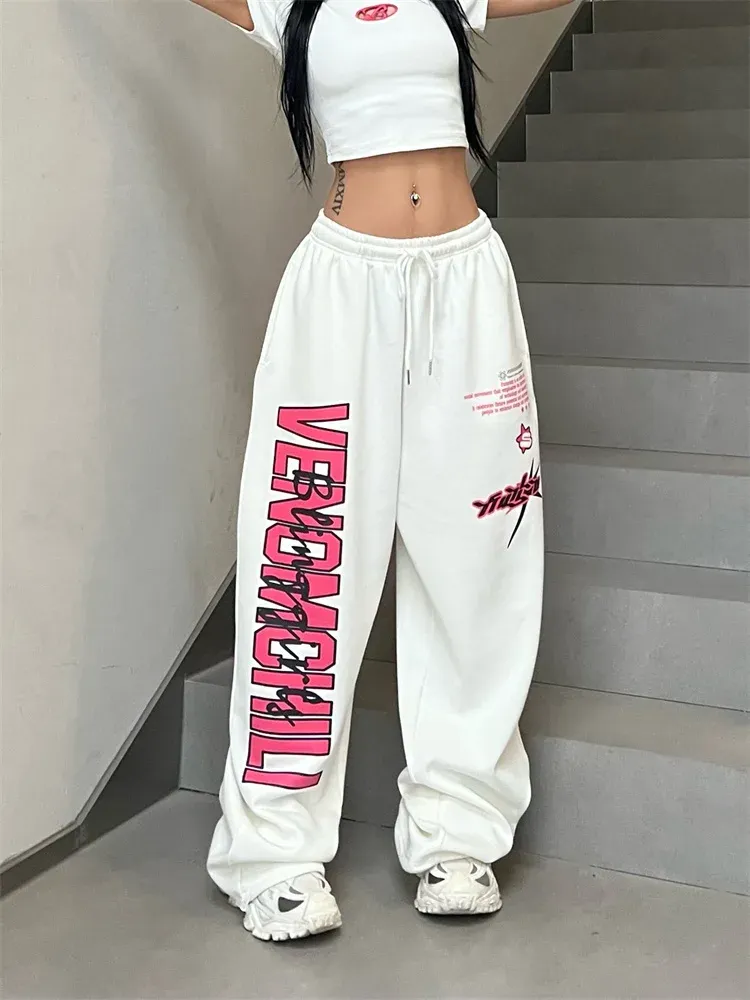 Y2K Korean White Sweatpants Women Streetwear, Kpop Letter