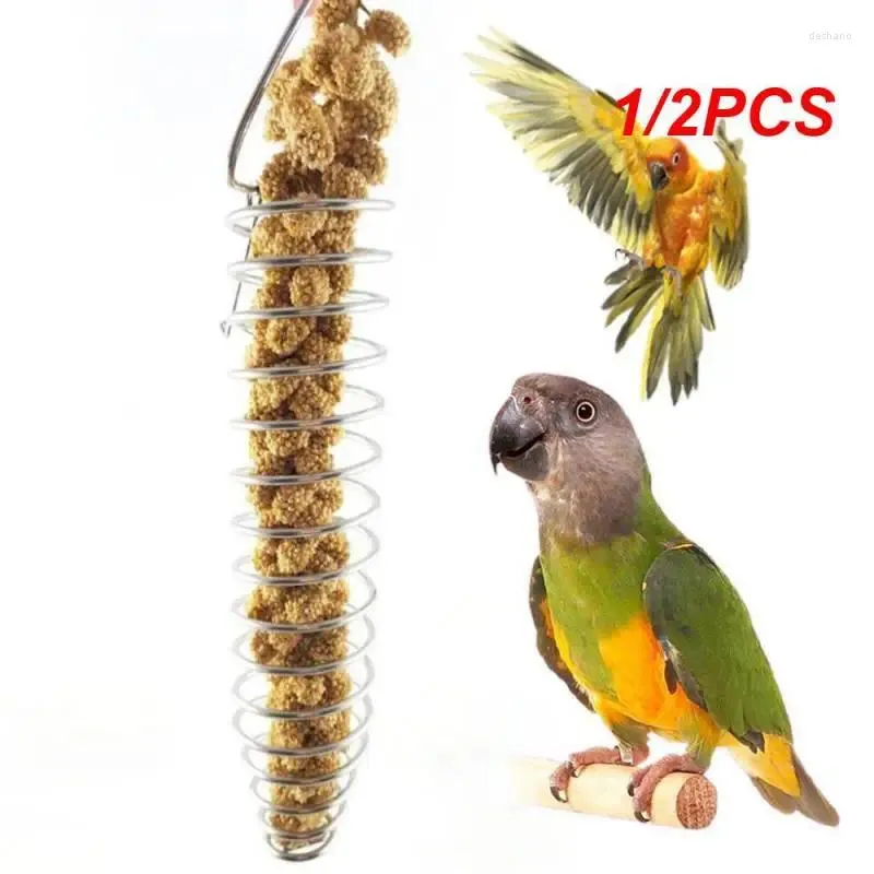 Andere Vogelbedarf 1/2PCS Feeder Pole Papagei Nahrungssuche Spielzeug Spirale Metall Lebensmittelhalter mit Haken Edelstahl Leckerli Spieß für