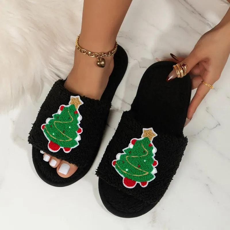 Slippers Christmas Tree Warm Winter Cotton Slipper Lovers Men And Women Thick Soft Sole Shoes Thickened Non-slip Flat Footwear