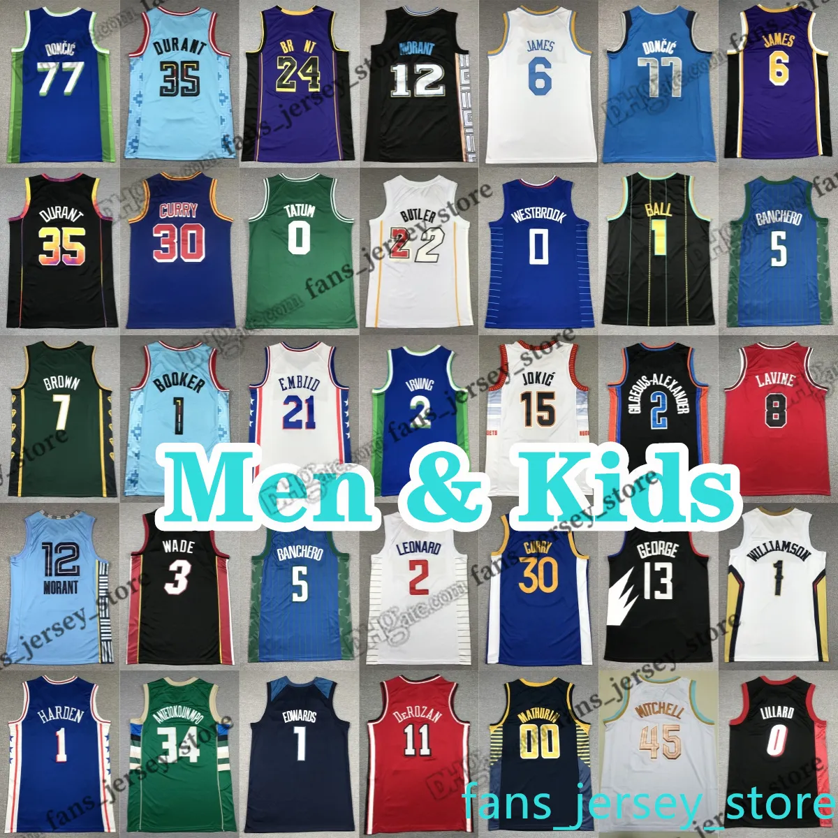 Men kids Basketball Jerseys 11 DeRozan Thompson 12 Dosunmu orant 35 Kevin Durant Adebayo George Ayton Brown LaVine Vucevic Garland Herro Jokic Embiid Murray Curry