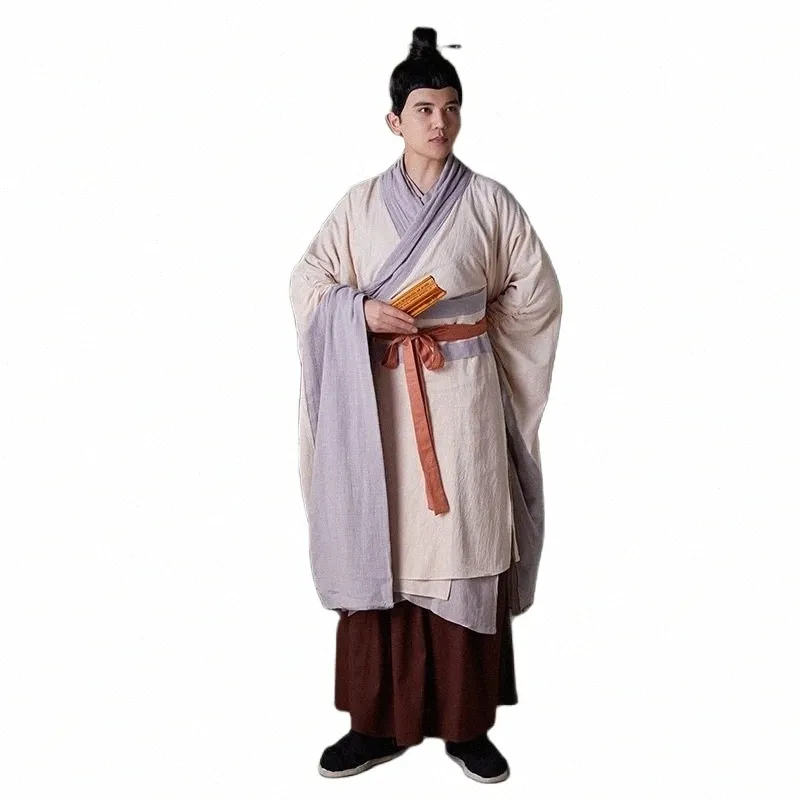 Hanfu Мужской халат в китайском стиле династии Хань Древний мужской костюм ученого Фильм ТВ Драма Cfucius Косплей g8aS #