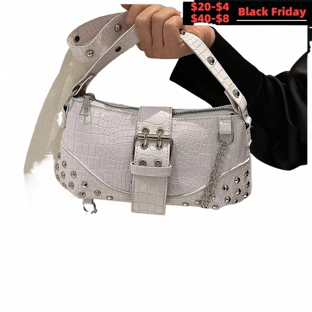 Mulheres Fi Armpit Bag Gothic Punk Bag Cool Style Trendy Rock Girls Handbag Y2K Rivet Chain para viagens Vacati Daily y6Wo #