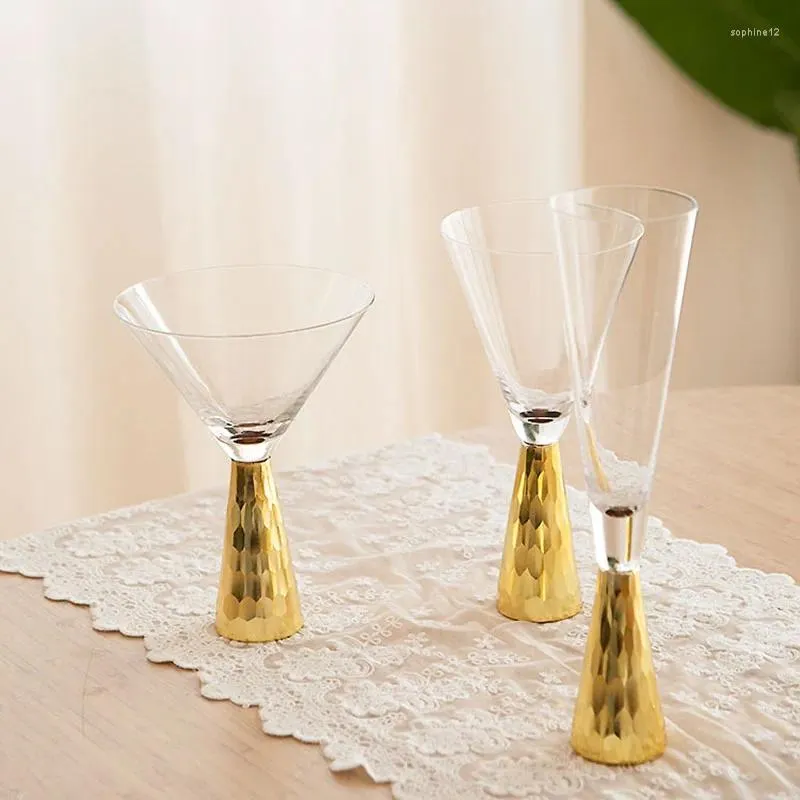 Bicchieri da vino 1/2/3 pezzi Cocktail Champagne Rosso Set Buona vetreria Flute Calici alti lunghi scintillanti Oro