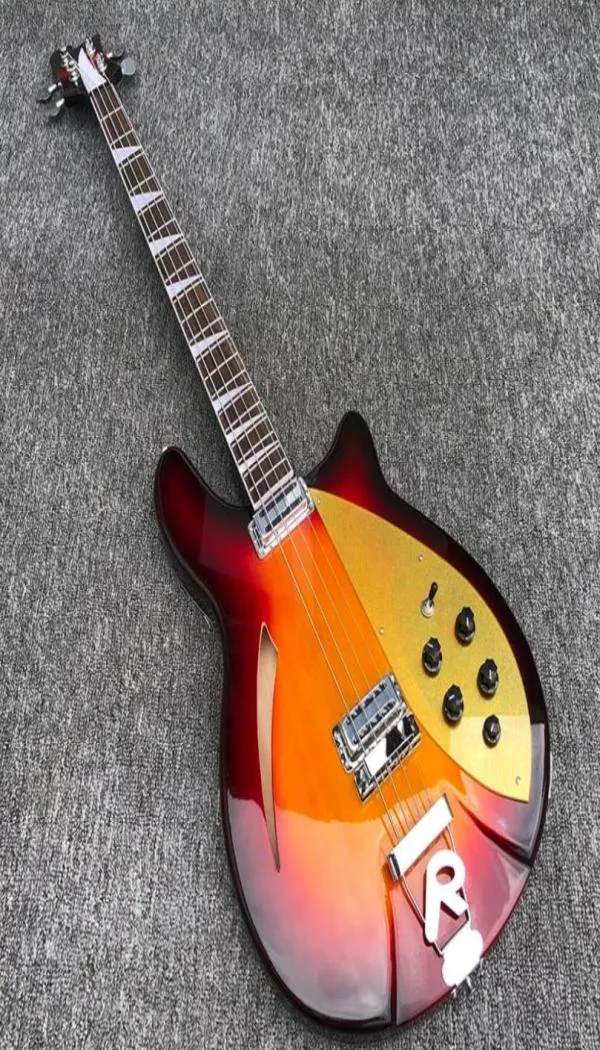 4005 4 Cordas Tabaco Sunburst Fire Glo Jazz Guitarra Elétrica Baixo Corpo Semi Oco Único F Buraco Gold Sparkle Pickguard Checke5824544