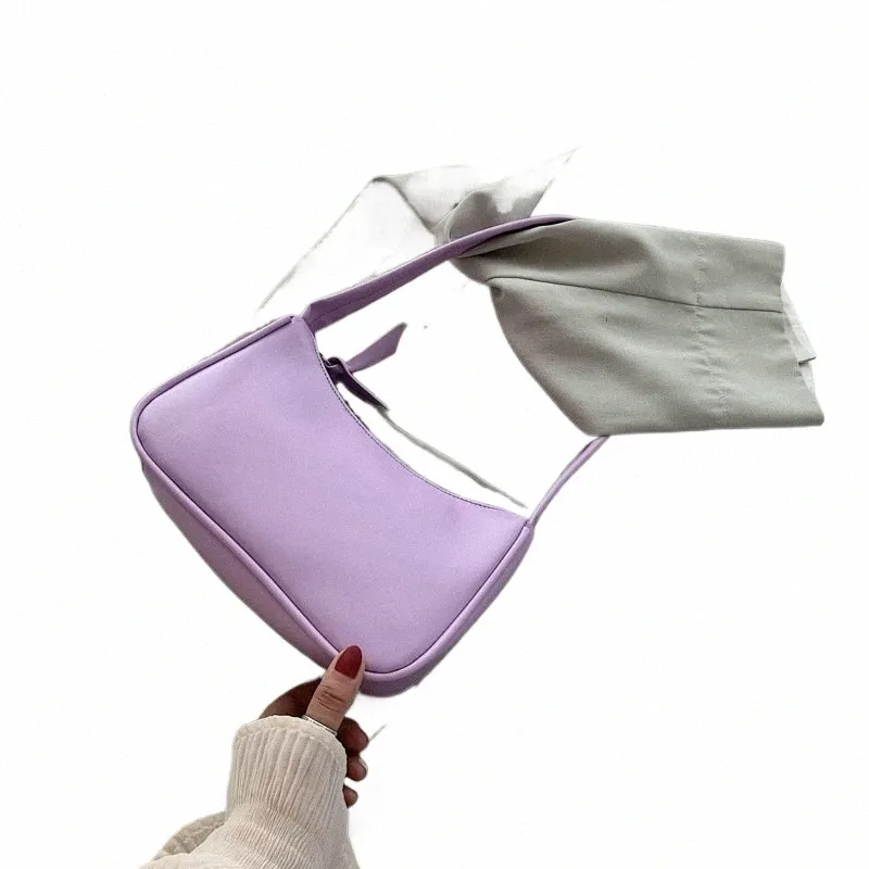 soft PU Ladies Leather Crossbody Bag Women Purple Underarm Bag Retro Solid Color Handbag Fi Design Girl Small Shoulder Bags R8g2#