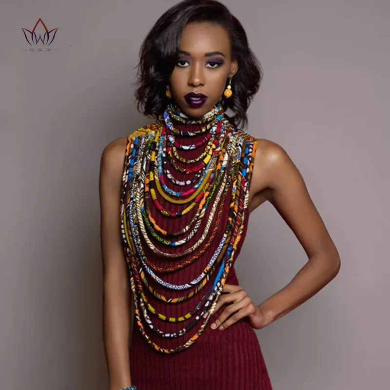 Kettingen 2022 Ankara Mooie Multi Strand Ketting Afrikaanse Gedurfde Kleurrijke Lange Exotische Sieraden Anfrica Handgemaakte Lange Collier WYB181