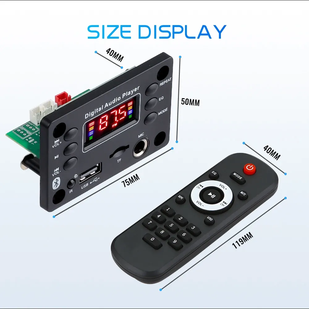 Oikabio Modulo MP3 Bluetooth 12V Con Radio FM, AUX, USB E TF - Decoder Audio Per Auto E Altoparlanti (2 Pezzi) - 3