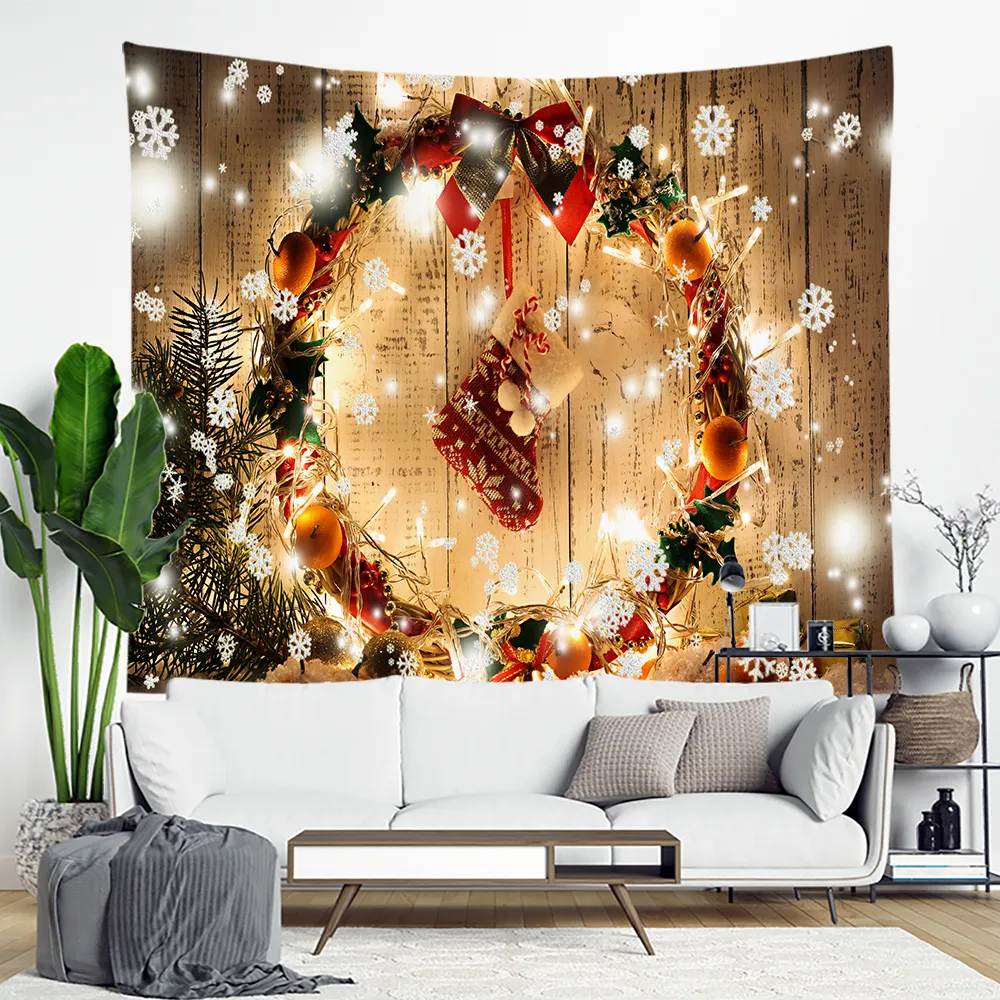 Arazzo natalizio fiocchi di neve Babbo Natale muro inverno in tessuto appeso camino regali coperte decorazioni per la parete di Natale per casa